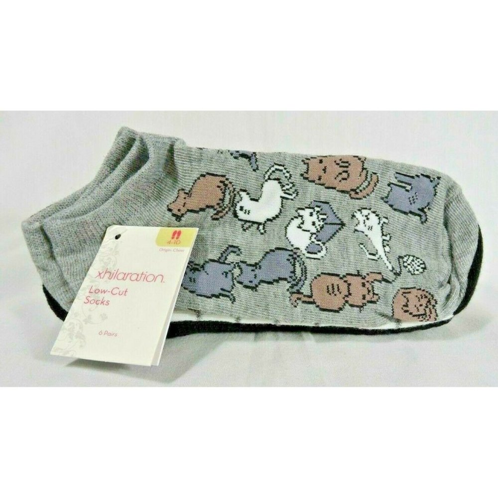 Xhilaration Womens Low Cut Socks Sz 4-10 Cats 6-pk Black/Grey/White/Silver NWT